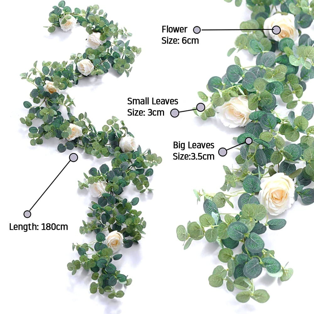 Tcwhniev Artificial Eucalyptus Garland Hanging Rattan Wedding Greenery Home Decor Table Centerpieces Party Decorations Hotel or Cafe Decor(MilkWhite)