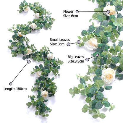 Tcwhniev Artificial Eucalyptus Garland Hanging Rattan Wedding Greenery Home Decor Table Centerpieces Party Decorations Hotel or Cafe Decor(MilkWhite)