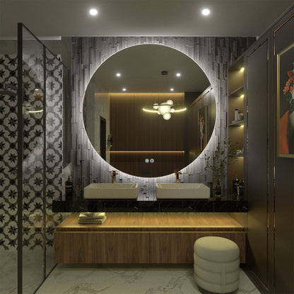 Round Frameless Super Bright LED Backlited Anti-Fog Wall Bathroom Vanity Mirror 24x24