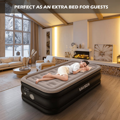 VAVSEA Twin Cordless Air Mattress, 18" Blow up Mattress with Built in Pump, Inflatable Mattress for Home, Camping, Travel, Guests, 550lb Max