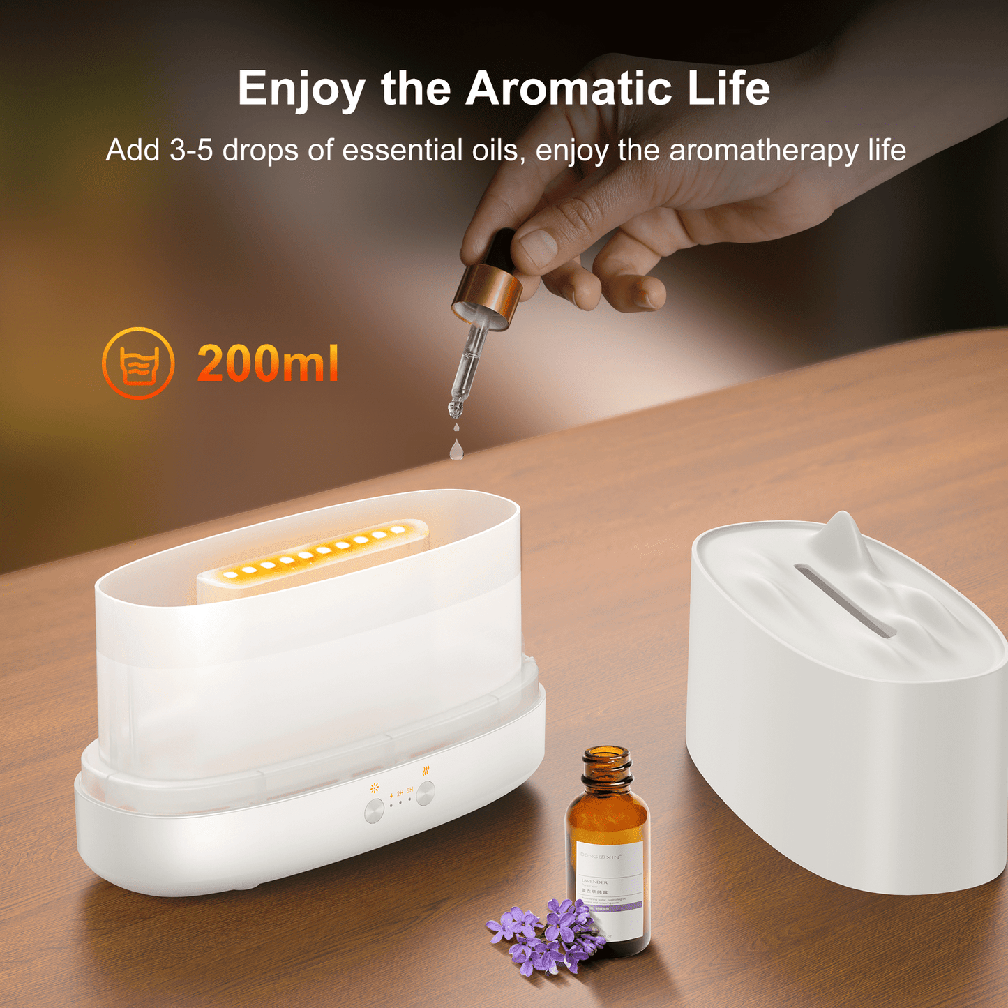 VAVSEA Flame Diffuser Humidifier, 7 Color Essential Oil Diffuser, Time Setting for Home, Room, White