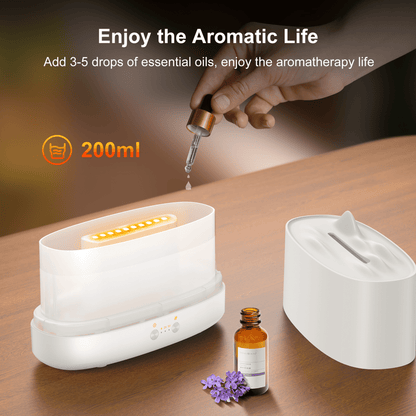 VAVSEA Flame Diffuser Humidifier, 7 Color Essential Oil Diffuser, Time Setting for Home, Room, White