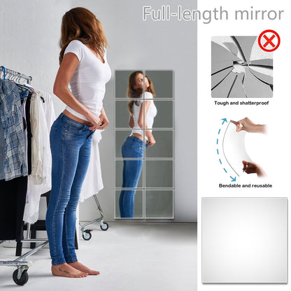 Toorise 20pcs 12in Flexible Mirror Sheets Self-Adhesive Plastic Mirror Tiles Non-Glass Mirror Sticker,Ultra-Thin Flexible Mirror Sheets for Bedroom Closet Bathroom