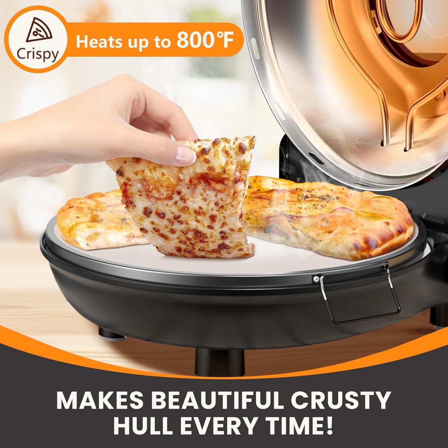 JMDLWZ Upgrade Pizza Oven, 12 Inch Electric Pizza Oven Indoor, 1200W Portable Countertop Pizza Maker with Viewing Window, Timer, Heats Up to 800°F, Ideal for Home Use, Bake Delicious Pizza Easily
