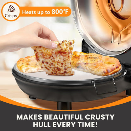 JMDLWZ Upgrade Pizza Oven, 12 Inch Electric Pizza Oven Indoor, 1200W Portable Countertop Pizza Maker with Viewing Window, Timer, Heats Up to 800°F, Ideal for Home Use, Bake Delicious Pizza Easily