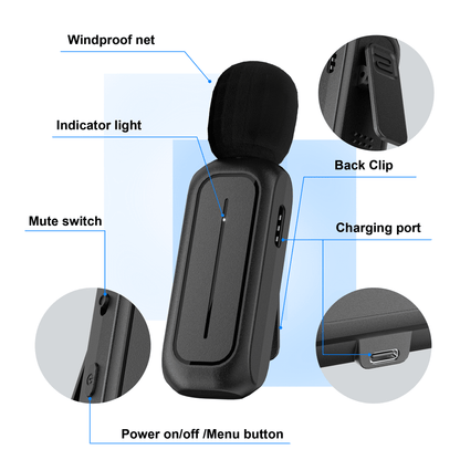 FVLOENG Mini Microphone,Professional Wireless Lavalier Lapel Microphone Android iPhone iPad , Charging Case with Adapter Included Noise Reduction Plug , Podcast Microphone for Interview Video Vlog