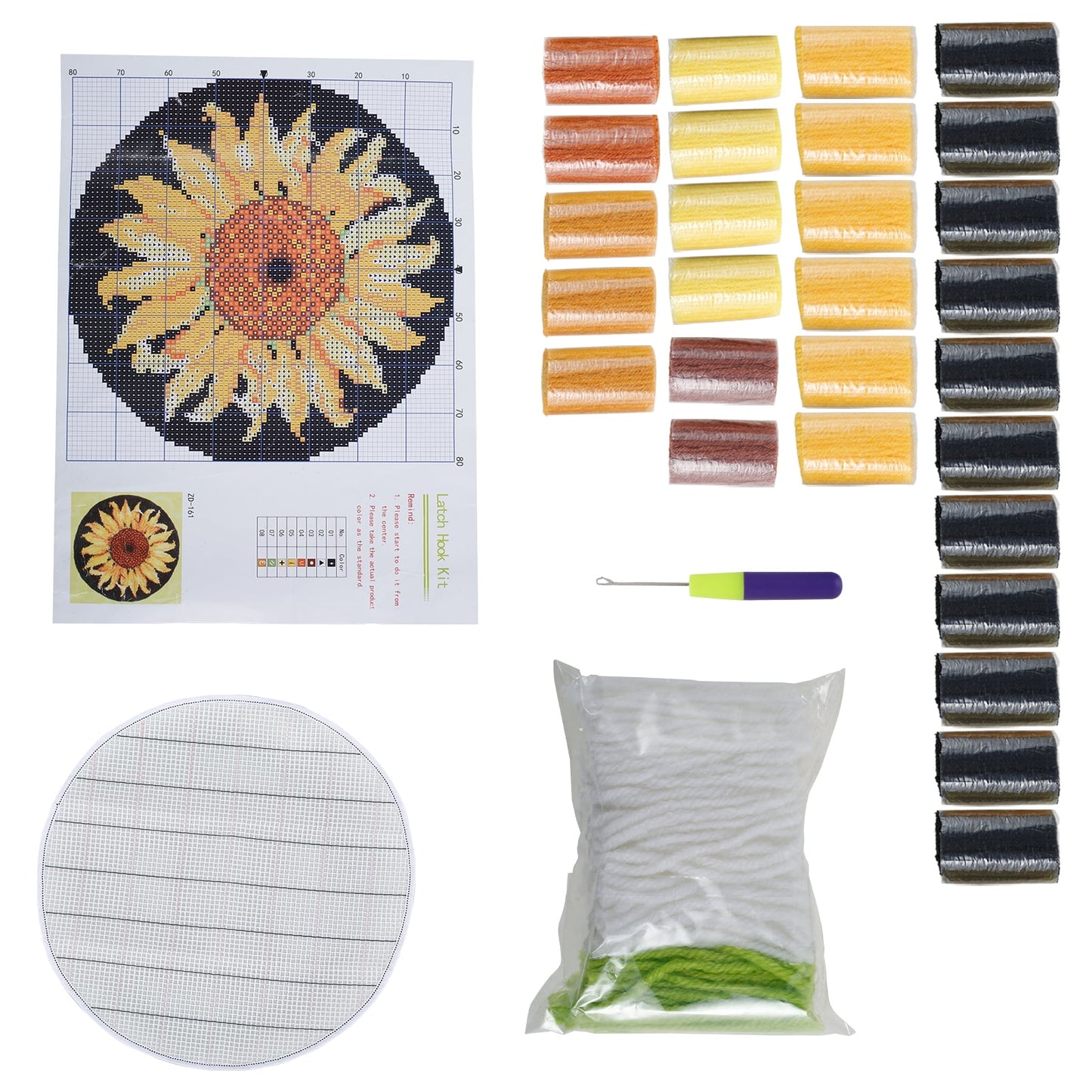 Wekvgz Latch Hook Rug Kit Sunflower Pattern Crochet Latch Hook Rug Kit DIY Hook Carpet Crochet Kits Easy to Use Rug Crochet Yarn Kits Embroidery Rug Kit for Decoration Floor Mats Pet Rugs 50×50cm