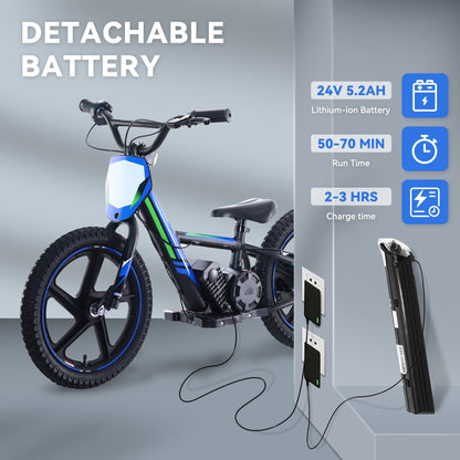TUIBOKA Lightweight Electric Dirt Bike for Kids, 340W Racing Grade Electric Motorcycle for Ages 5-12, Detachable Battery, Brushless Motor, 3 Speed Modes, 16Inch Off Road Tires, Blue