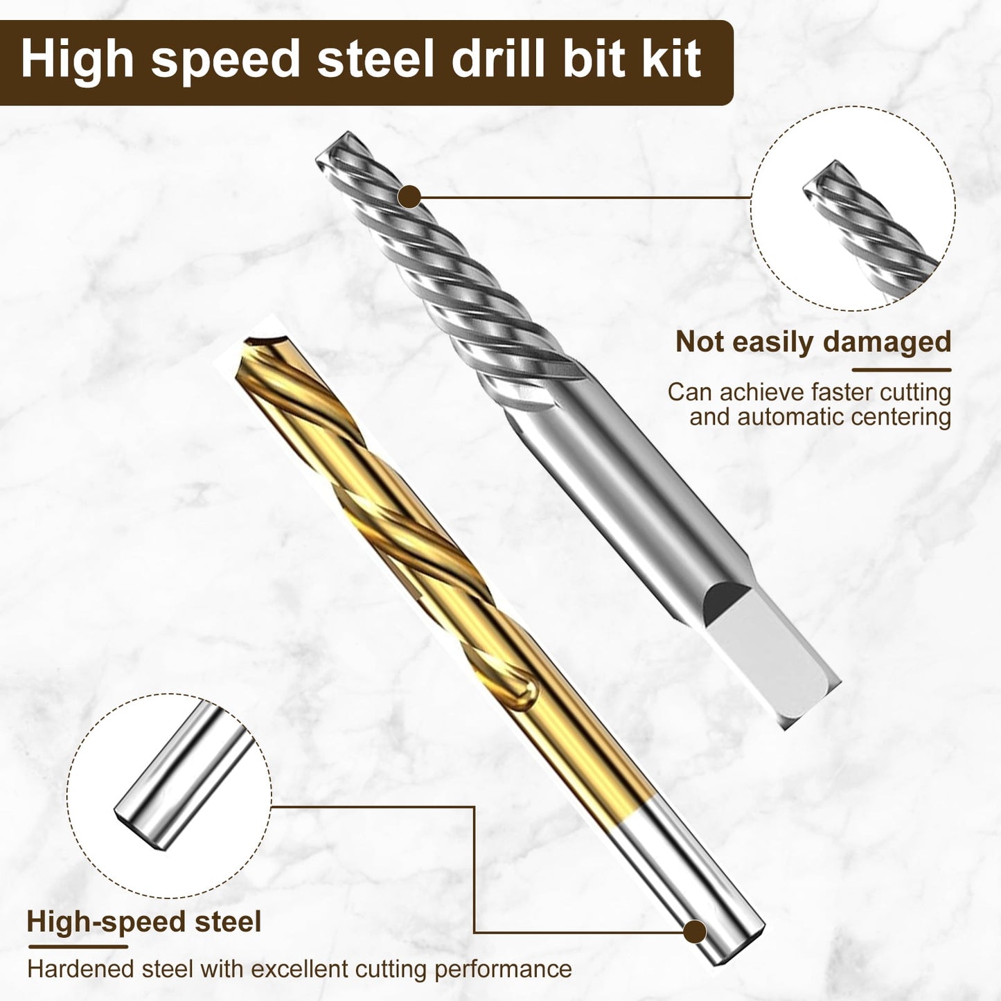 OKYMOTOR 20Pcs Left Hand Drill Bit,Bolt Extractor and Left Hand Drill Bit Set Multi-Size Damaged Screw Extractor Set Metal Hex Head Bolt Remover Kit for Stud Bolt Screw Nut