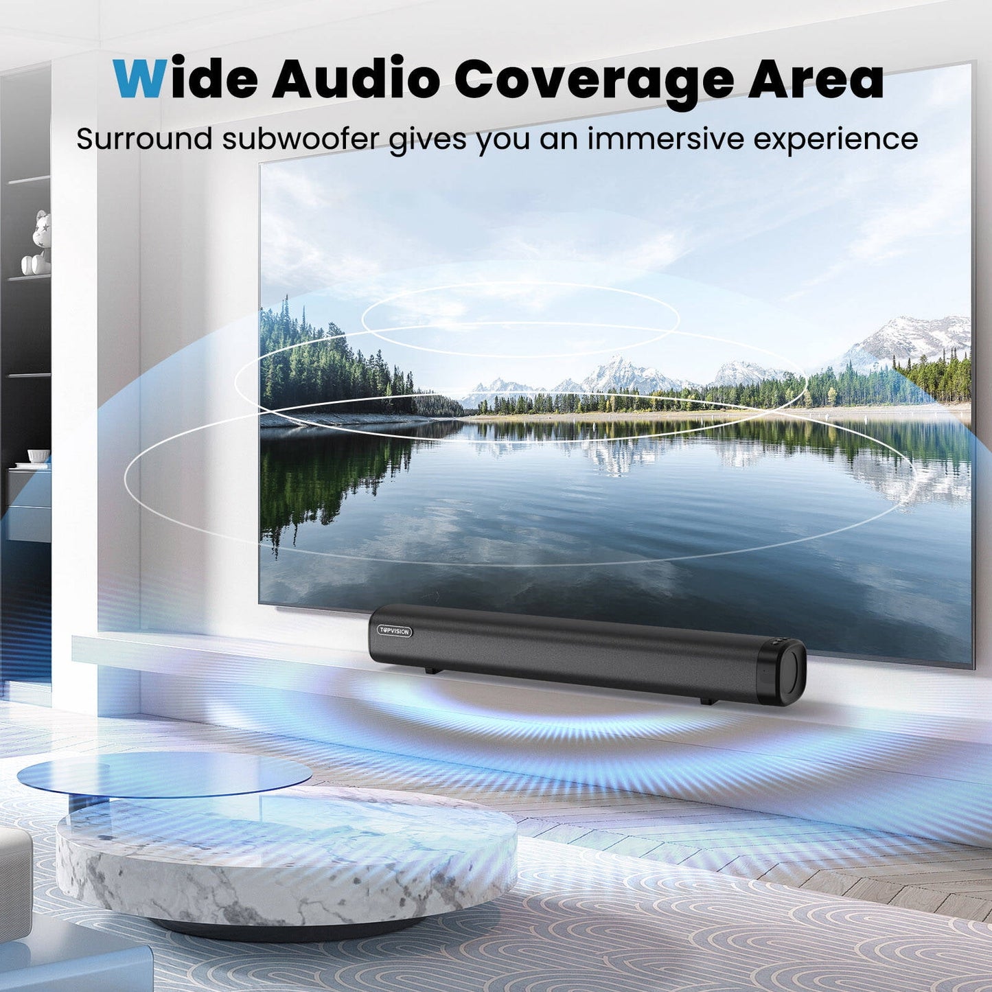 TOPVISION 80W Sound Bar for TV, 2.1Ch Sound bar with subwoofer, Stereo Surround Sound System for tv, HDMI/Bluetooth 5.2/USB/AUX/Optical/Remote Control Home Theater Audio, SL02