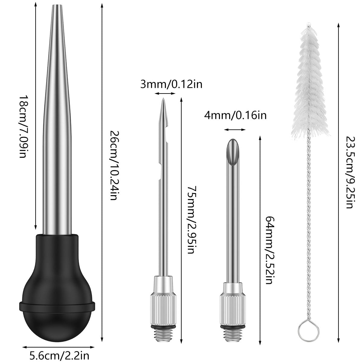 Turkey Baster Stainless Steel Turkey Baster Syringe Meat Marinade Injector Needle Turkey Baster for Kitchen Cooking 4-Piece Set