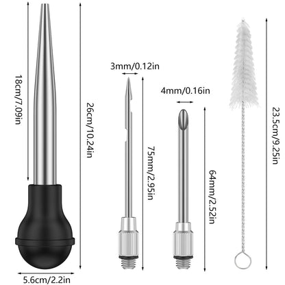 Turkey Baster Stainless Steel Turkey Baster Syringe Meat Marinade Injector Needle Turkey Baster for Kitchen Cooking 4-Piece Set