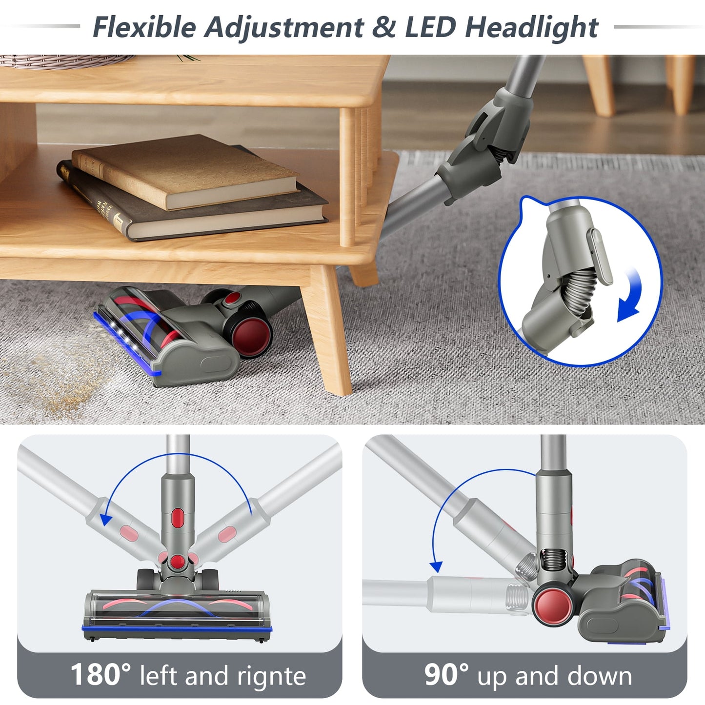 VAVSEA Cordless Stick Vacuum Cleaner with Double Dust Cup, Powerful Suction Lightweight Vacuum Cleaner with 450W Brushless Motor for Home Hard Floor Carpet Pet Hair, New