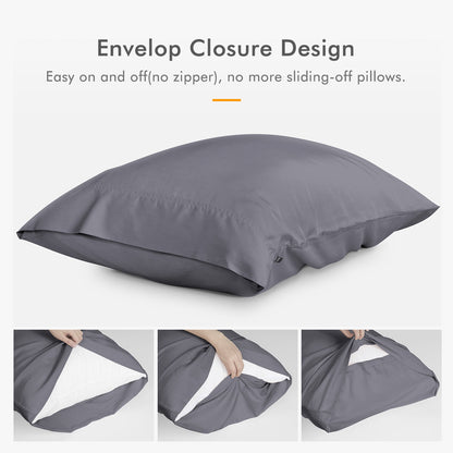 SORMAG Bamboo Cooling Pillowcases Queen Pillow Cases Set of 2 Pack,Dark Grey 20x30 inches
