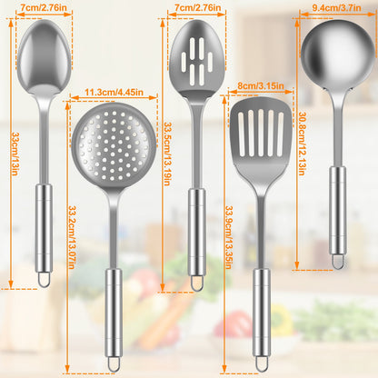 10Pcs Kitchen Cooking Utensils Set Metal Stainless Steel Spoons and Spatula Set with Ergonomic Handle Utensil for Cooking Kitchen Cooking Utensils Set Kitchen Gadgets Tools Set Spoons Spatula Sets