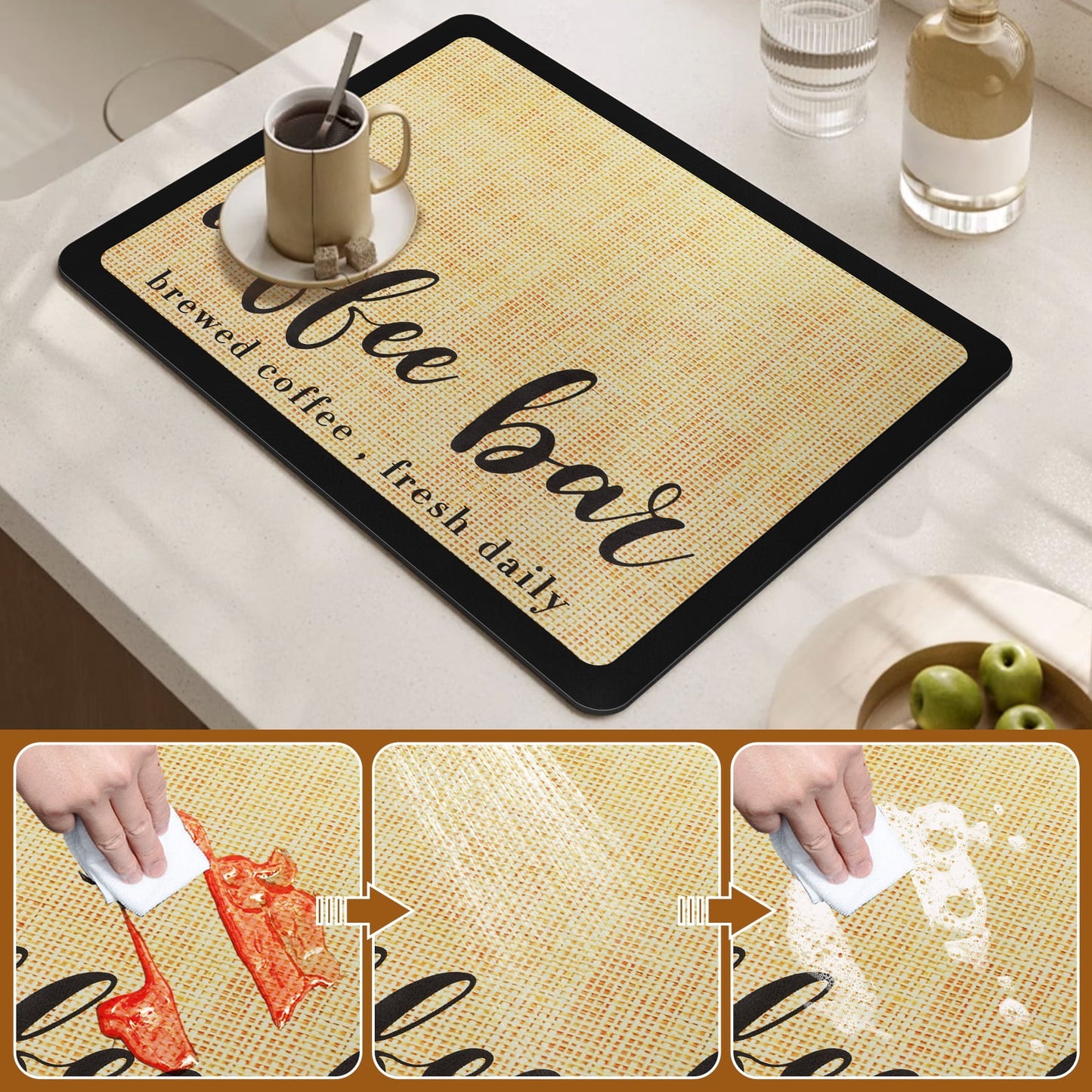 NYIDPSZ Coffee Mat Hide Stains Rubber Backed Coffee Bar Countertop Mat Waterproof Placemat Kitchen Counter Coffee Bar Accessories