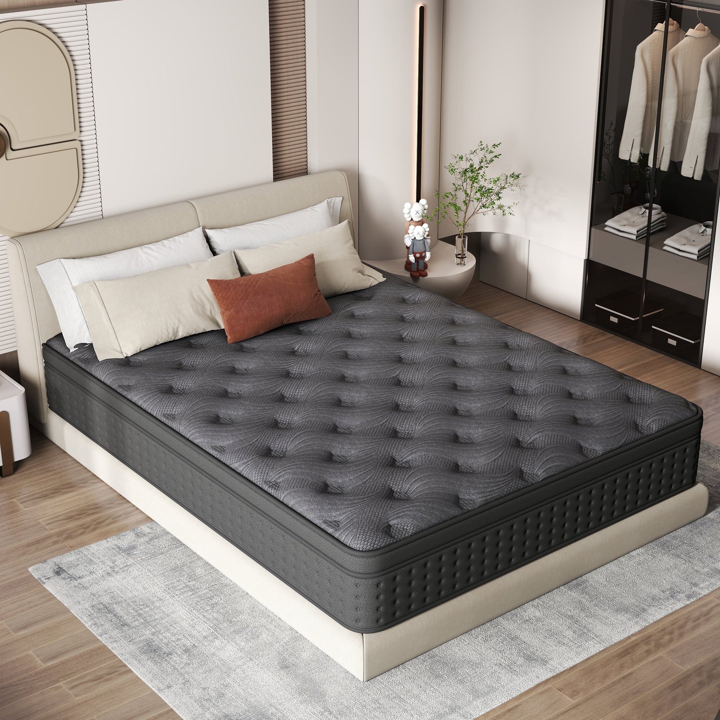 Zekbip 12 inch Queen Hybrid Mattress in a Box, Gel Memory Foam with Individually Wrapped Pocket Coils, Medium Firm, Pressure Relief, Cooling Sleep Support for Adult