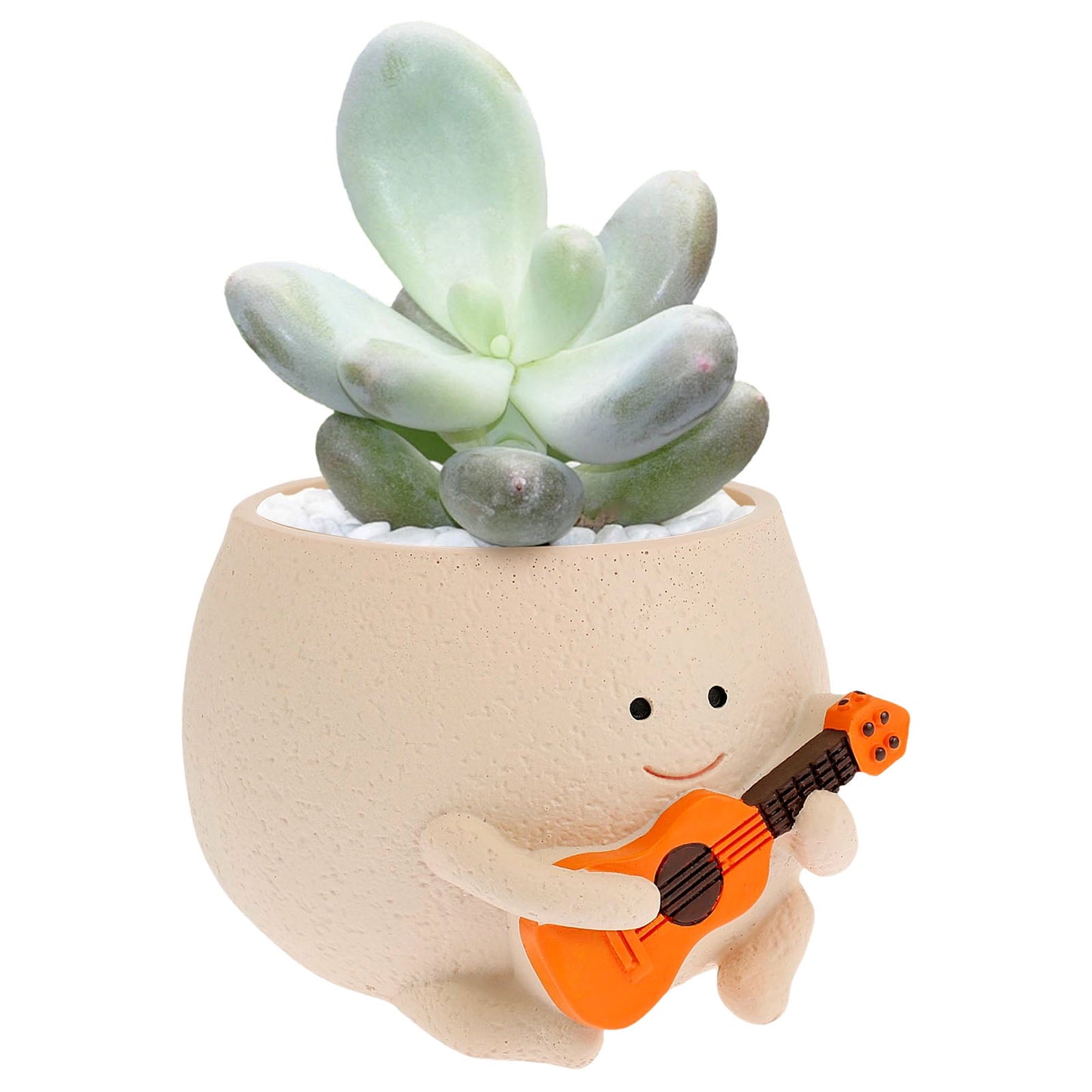 Tysrjsv Smiling Face Planter Pot with Drainage Holes Cute Resin Flowers Pot Ukulele Plant Pot Funny Face Succulent Pots Gifts for Home Office Decor 12.7*11.5*8.4cm
