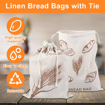 FUYGRCJ 3 Pcs Bread Bags for Homemade Bread Cotton Linen Bread Bags Homemade Bread Storage Bags with Drawstring Unbleached and Reusable Bread Bags for Sourdough Bread Storage