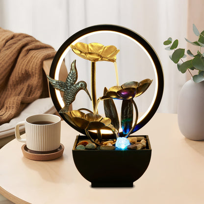 Pcapzz Tabletop Water Fountain USB Powered Tabletop Fountain with Natural Rocks and LED Ring Lights Desktop Waterfall Fountain Tabletop Humidifier for Indoor