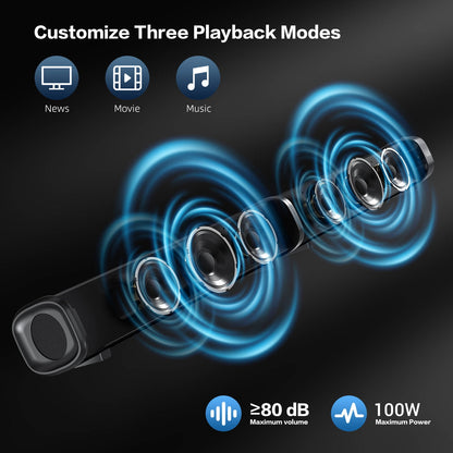 TOPVISION 2.2ch Soundbar with Subwoofer, 100W Home Theater System, 4 Drivers & 3 EQ Mode, 2 in 1 Detachable Design Sound Bar for TV, Wired/Wireless Connectivity HDMI-ARC/Optical/USB/AUX, SD03
