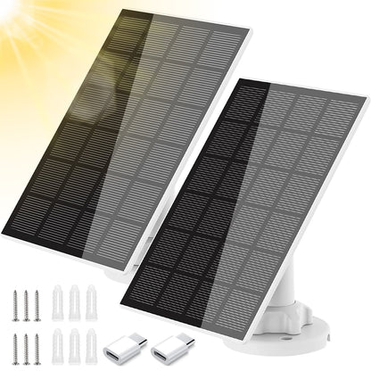 OKYMOTOR 2pcs Solar Panel for Security Camera 5W USB Solar Panel Micro USB & USB-C Port Solar Panel IP65 Waterproof Solar Charger for Camera with 360°Adjustable Mounting