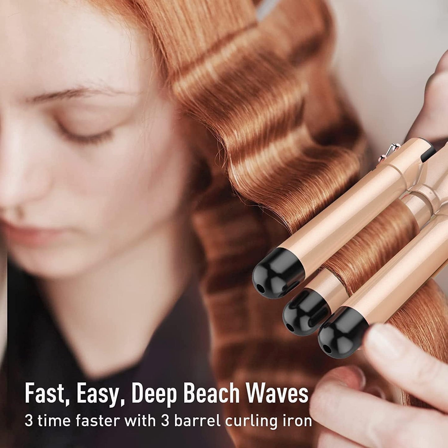 Morfone 3 Jumbo Barrel Curling Iron Wand 22mm Hair Waver Temperature Adjustable Ceramic Big Waves Hair Crimper (Gold)