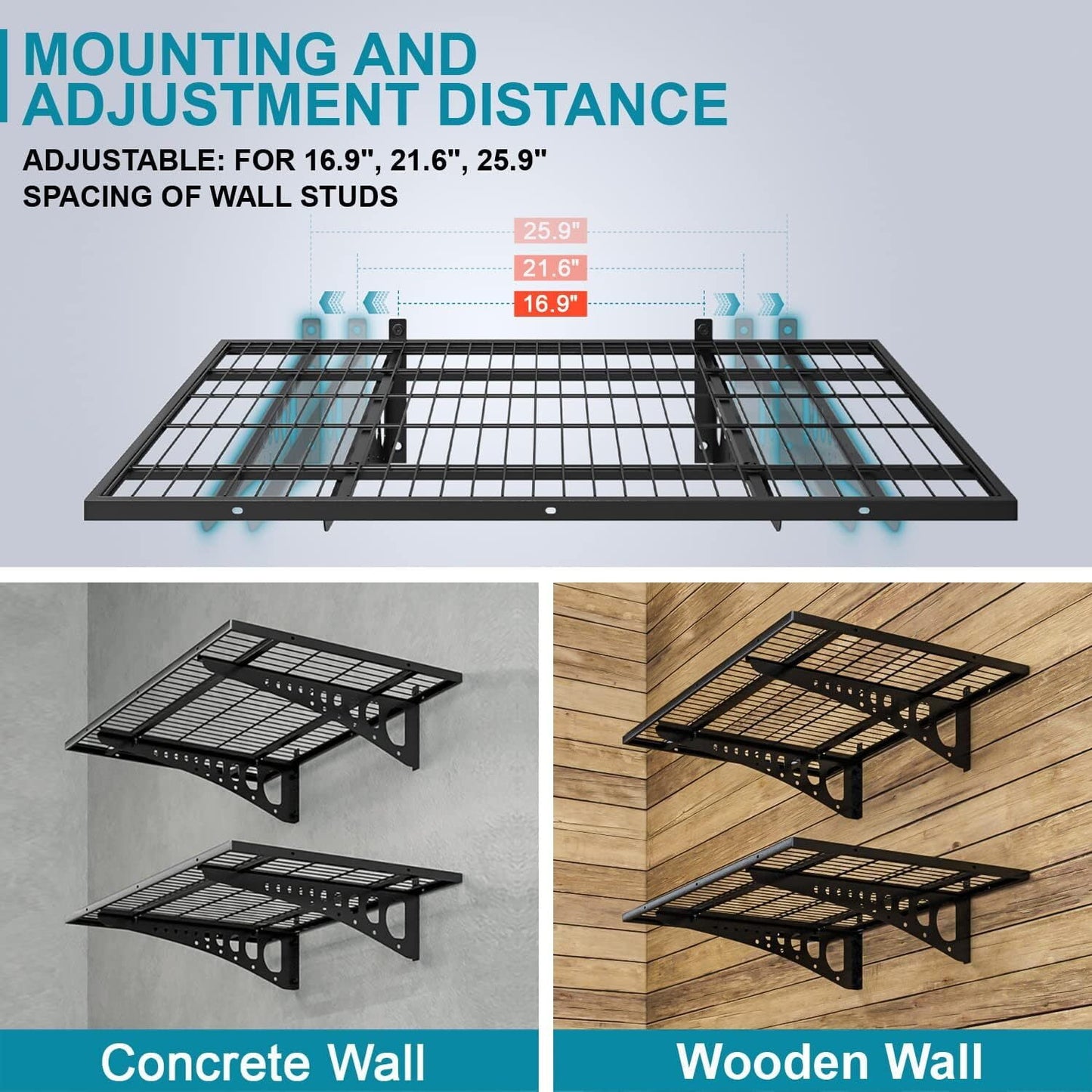 HAINAWANG Garage Storage Shelving Wall Mounted, 1 Pack 2x3ft, Loads 500 lbs Heavy Duty Sturdy Shelves, Strong Garage Organiser, Storage Racks Units, Black Metal Floating Adjustable Wall System Shelf
