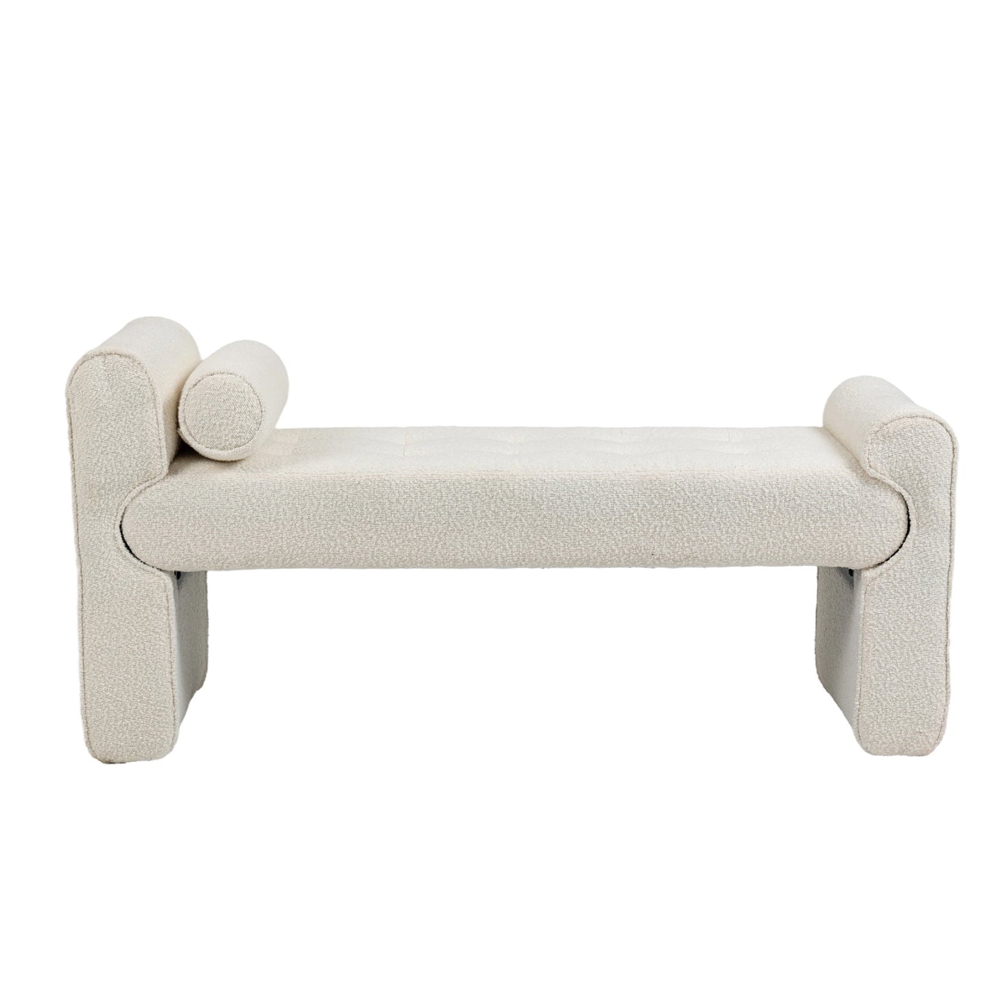 Modern Boucle Upholstered Ottoman Bench with Wooden Frame, 49-Inch Bedroom Bench for End of Bed, Footrest Couch for Living Room, Dorm, Apartment, Hallway, Entryway, Beige
