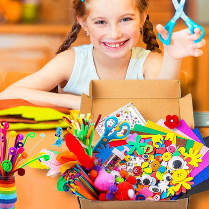 Tcwhniev 1000Pcs DIY Art Craft Kit for Kids Creative Crystal Sticker Felt Wiggle Googly Colorful Wooden Sticks Party Supplies