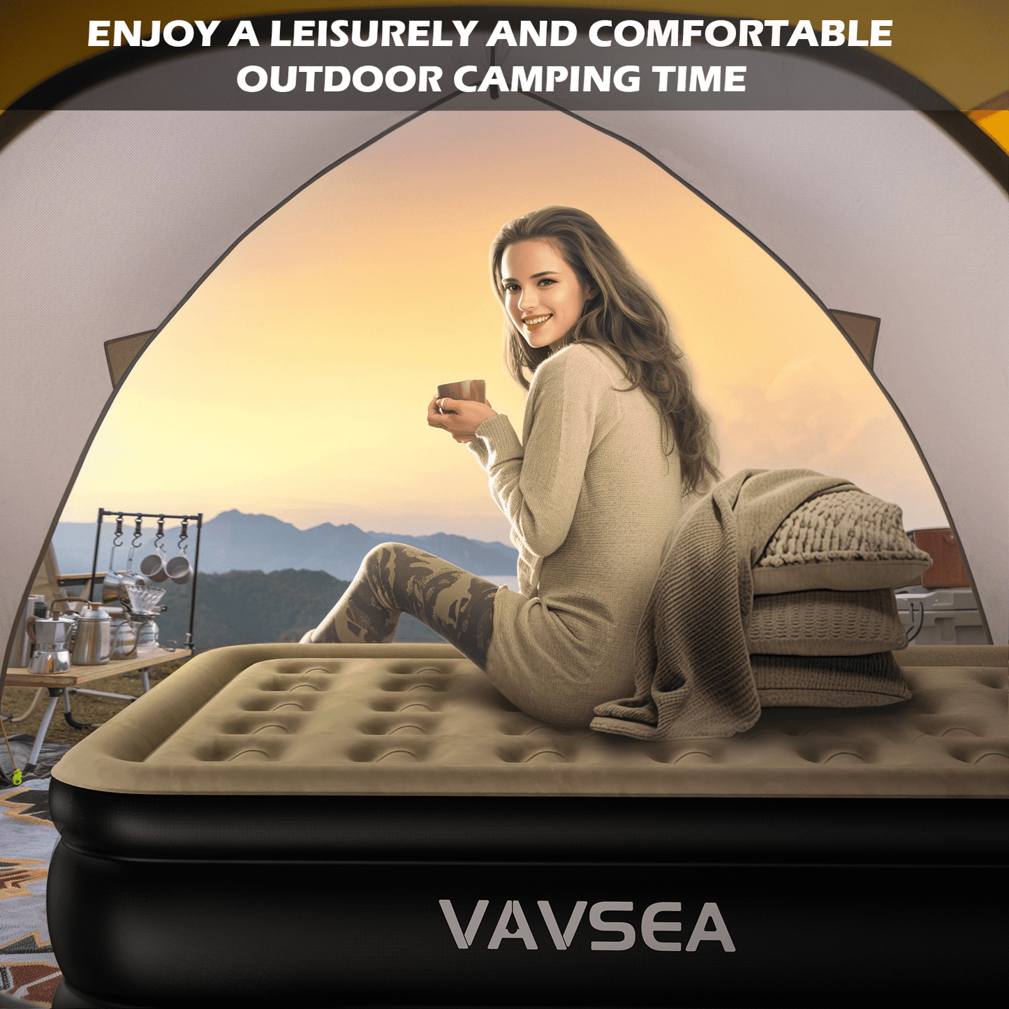 VAVSEA Queen Cordless Air Mattress, 18" Blow up Mattresses with Built in Pump for Camping, Travel, Guests, 660lb Max