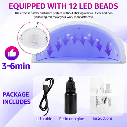 UV LED Nail Lamp Resin Curing Lamp Fast Curing Resin Light with 12 Beads Portable Resin Light with 3 Timer Setting Auto Sensing Nail Dryer Curing Lamp for Curing Jewelry Making DIY Craft