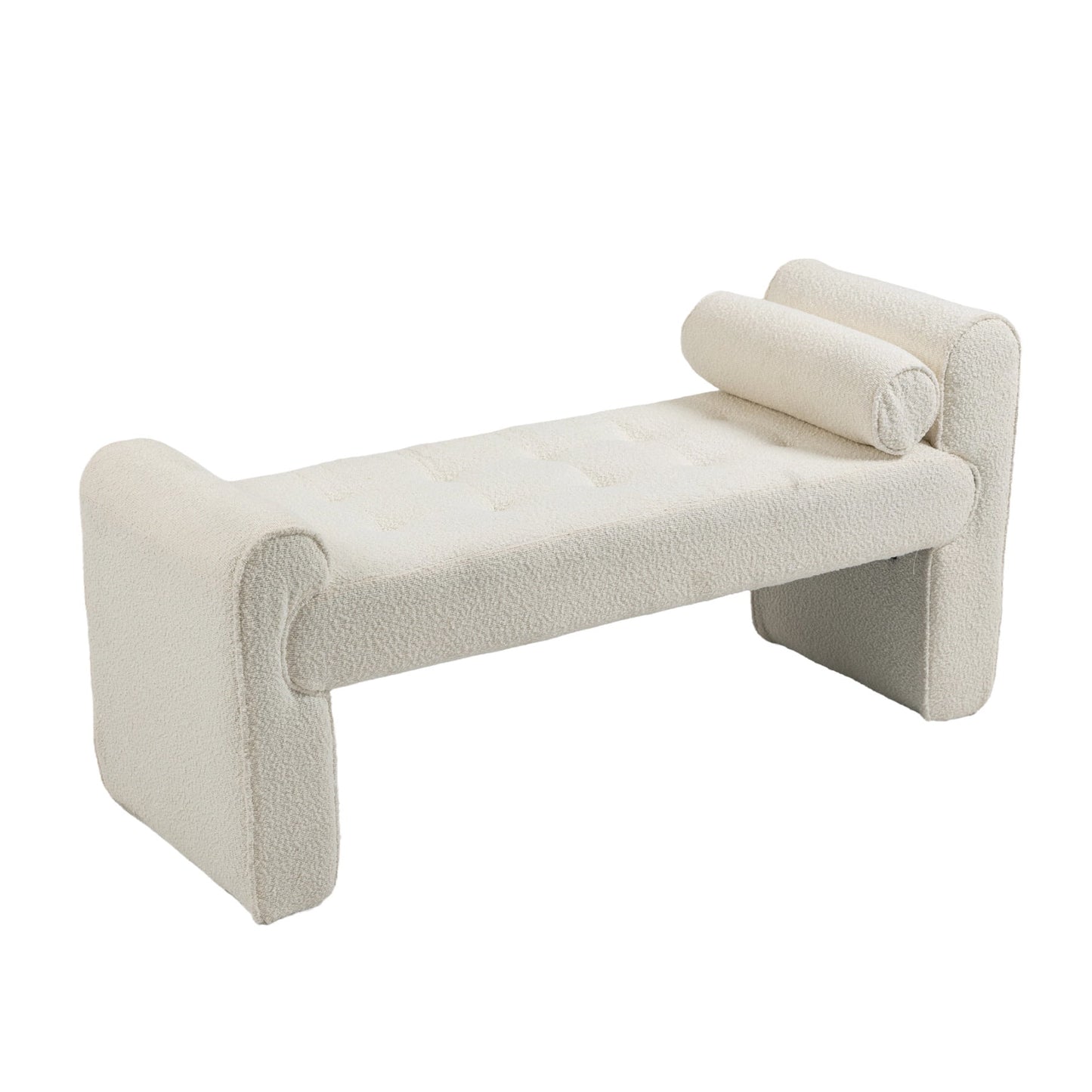 Modern Boucle Upholstered Ottoman Bench with Wooden Frame, 49-Inch Bedroom Bench for End of Bed, Footrest Couch for Living Room, Dorm, Apartment, Hallway, Entryway, Beige