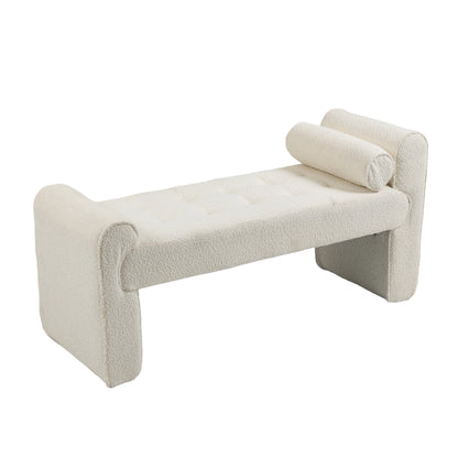 Modern Boucle Upholstered Ottoman Bench with Wooden Frame, 49-Inch Bedroom Bench for End of Bed, Footrest Couch for Living Room, Dorm, Apartment, Hallway, Entryway, Beige