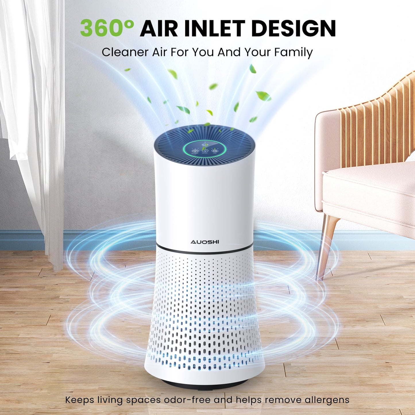 AUOSHI Air Purifiers H13 True HEPA Filter Air Purifier for Home Bedroom Room Ozone Free Air Filtration System Cleaner Odor Eliminators Remove 99.97% Dust Smoke Pollen (White)