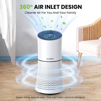 AUOSHI Air Purifiers H13 True HEPA Filter Air Purifier for Home Bedroom Room Ozone Free Air Filtration System Cleaner Odor Eliminators Remove 99.97% Dust Smoke Pollen (White)