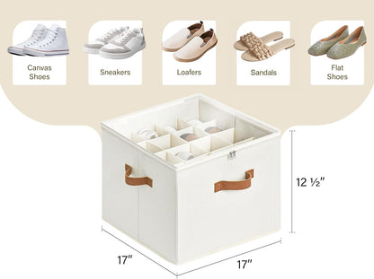 ACMETOP Shoe Organizer for Closet, Fabric Shoe Storage Bins with Clear Cover, Adjustable Dividers for Shoe Storage, Shoes Cube Organizer Fits up to 14-16 Pairs(Beige, 1-Pack)