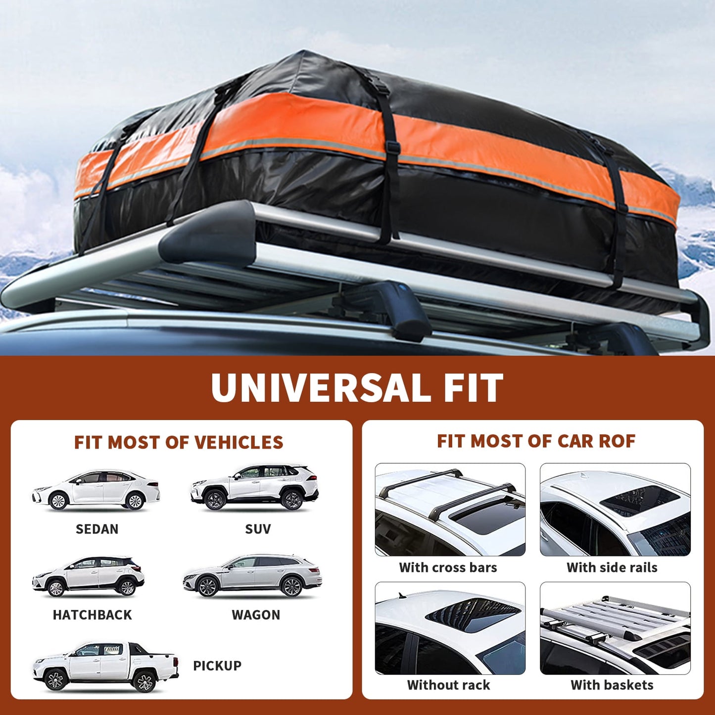NEXPOW Car Rooftop Cargo Carrier Bag, 15 Cubic feet Waterproof Luggage Bag for All Vehicles with/without Rack, Includes Anti-Slip Mat