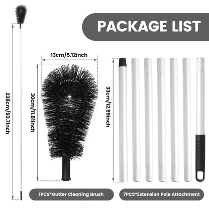 Txkrhwa Gutter Guard Cleaning Brush, Extendable Guard Cleaner Tool with 7 Splicing Aluminum Extension Poles, Long Splicing Gutter Cleaning Tools for Easy Removing Leaves and Debris Cleaner