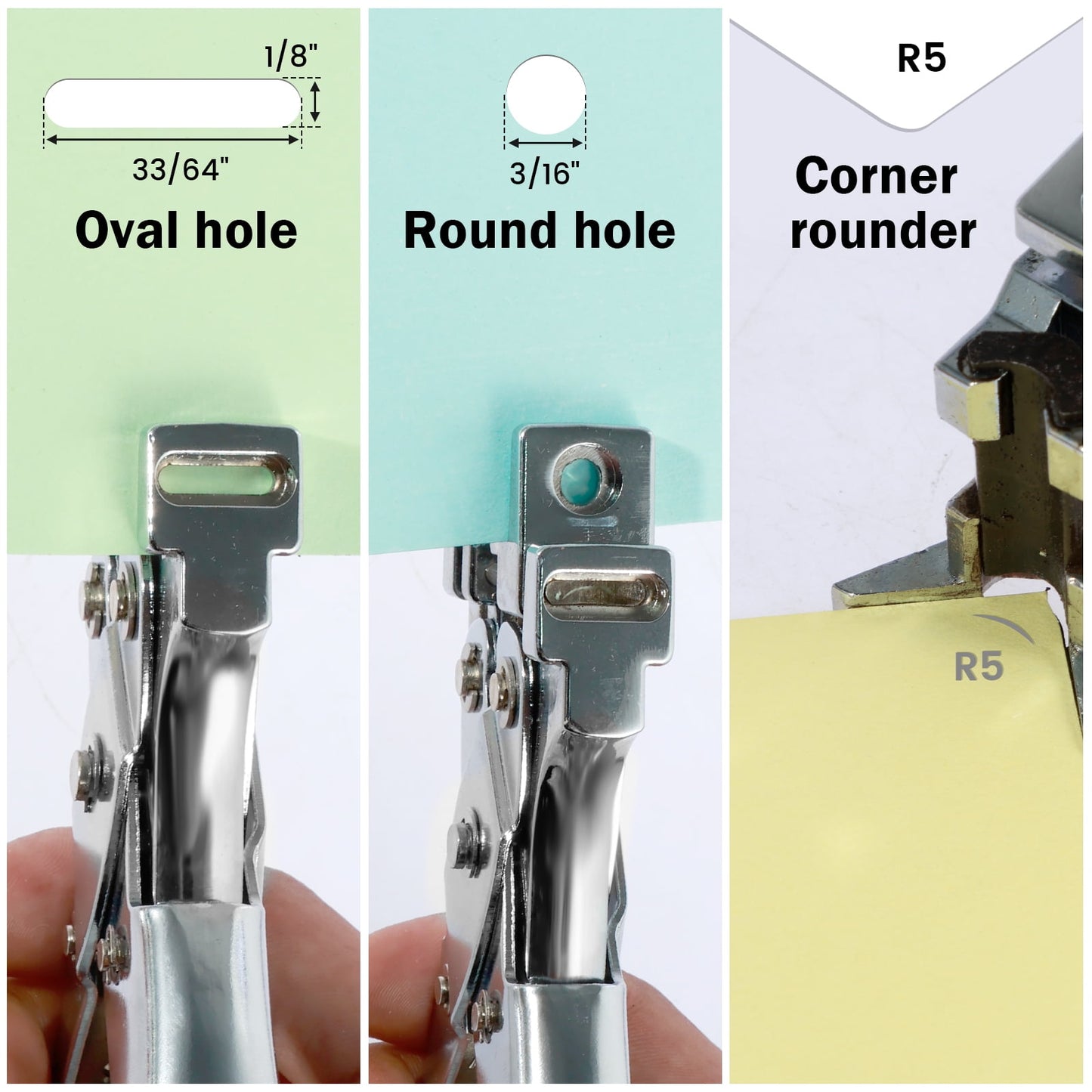Txkrhwa 3 in 1 Badge Slot Metal Hole Punch, Handheld Card Puncher, Precise R5 Rounded Edge Corner Puncher, Hand Punch Tool for PVC Material, Business Cards, Paper and Cardstock