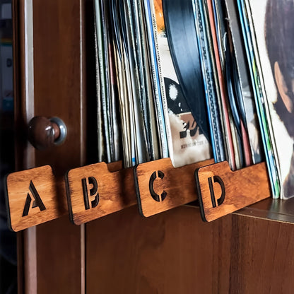 Qenwkxz 26 Pcs Vinyl Record Dividers Wooden Record Dividers Alphabetical A-Z Vinyl Record Storage Dividers Horizontal and Vertical Record Holder Organizer Guides for CD DVD Media Book Shelf Storage