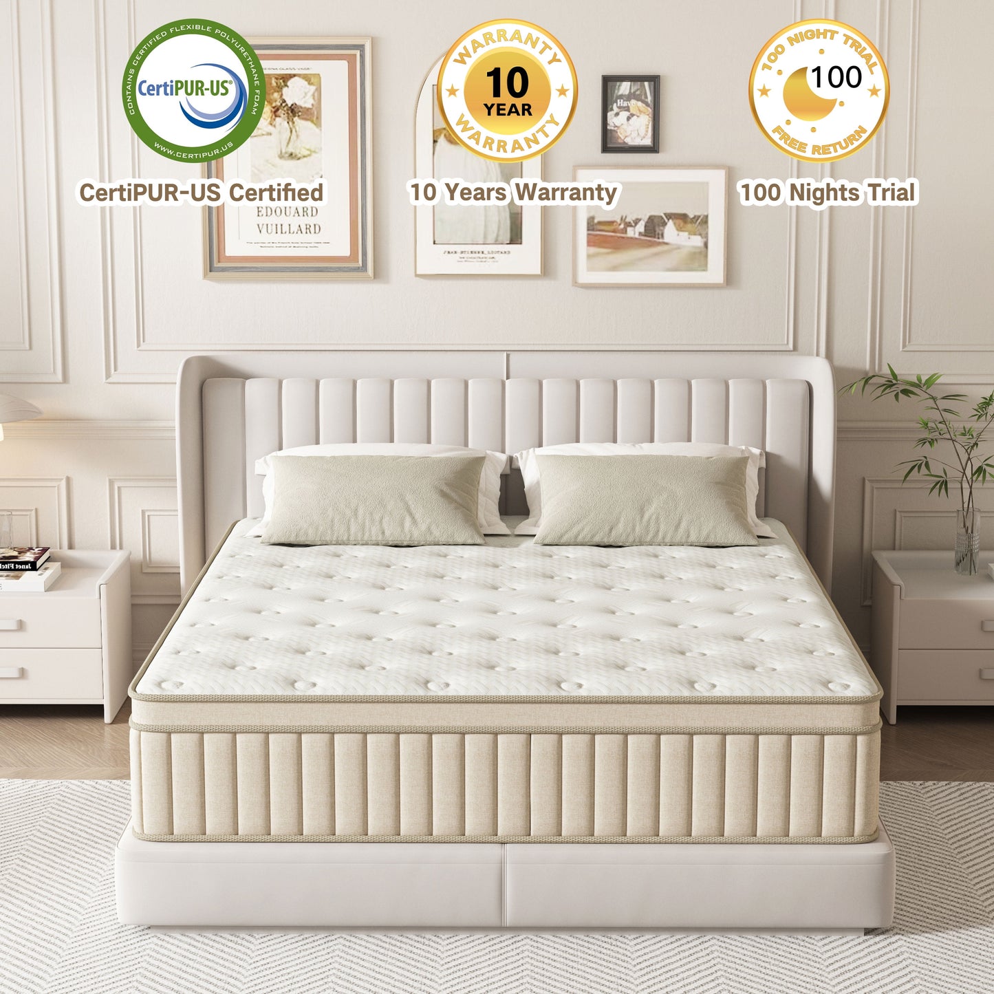 Vantovis 12 Inch Queen Hybrid Mattress, Gel Memory Foam and Pocket Springs, Medium Firm Comfort for Adults, Support & Pressure Relief