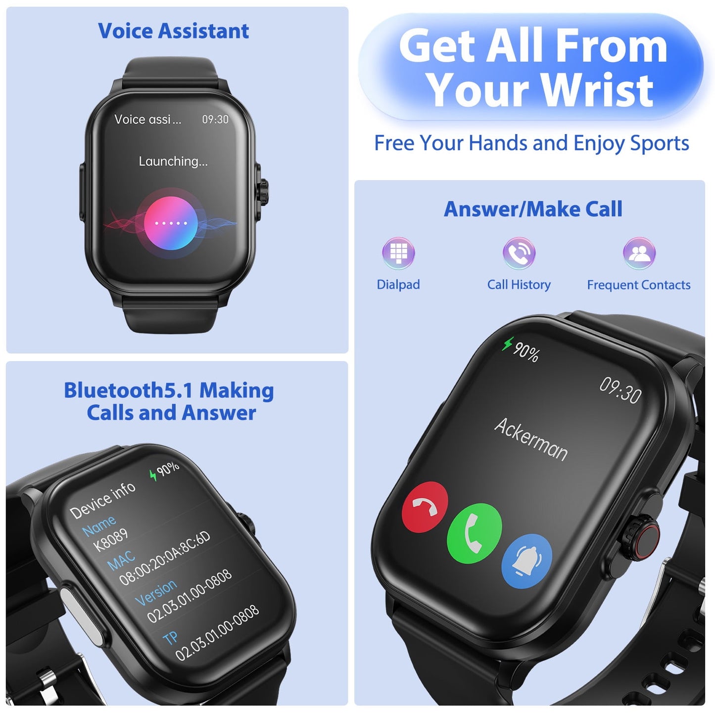 AUOSHI Smart Watch for Women Men,2.01"HD Screen Fitness Tracker with Bluetooth Answer/Make Calls,IP67 Waterproof/Sleep Monitor/100+ Sport Modes,Smartwatches Compatible Android Ios