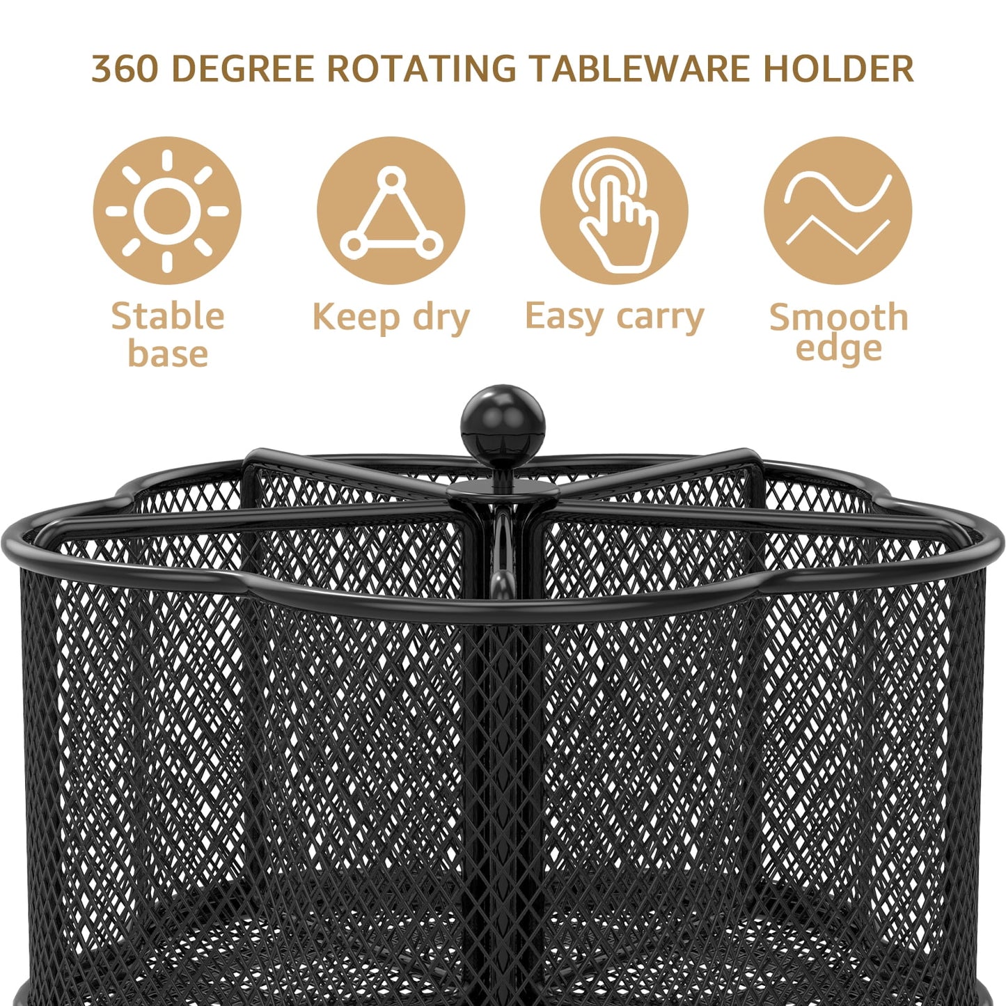 Txkrhwa 360 Degree Rotating Metal Utensil Caddy Holder, 5 Compartments Silverware Cutlery Organizer, Kitchen Fork Spoon Organizer, Party Countertop Buffet Picnic Camping Outdoor Storage Basket