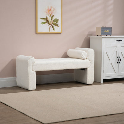 Modern Boucle Upholstered Ottoman Bench with Wooden Frame, 49-Inch Bedroom Bench for End of Bed, Footrest Couch for Living Room, Dorm, Apartment, Hallway, Entryway, Beige