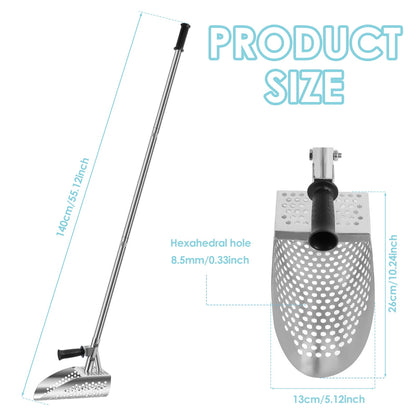 Long Handle Sand Scoop, Heavy Duty Stainless Steel Heavy Duty Metal Detector Beach Finds Scoop with Removable Long Handle Metal Detecting Tool Digging Shovel