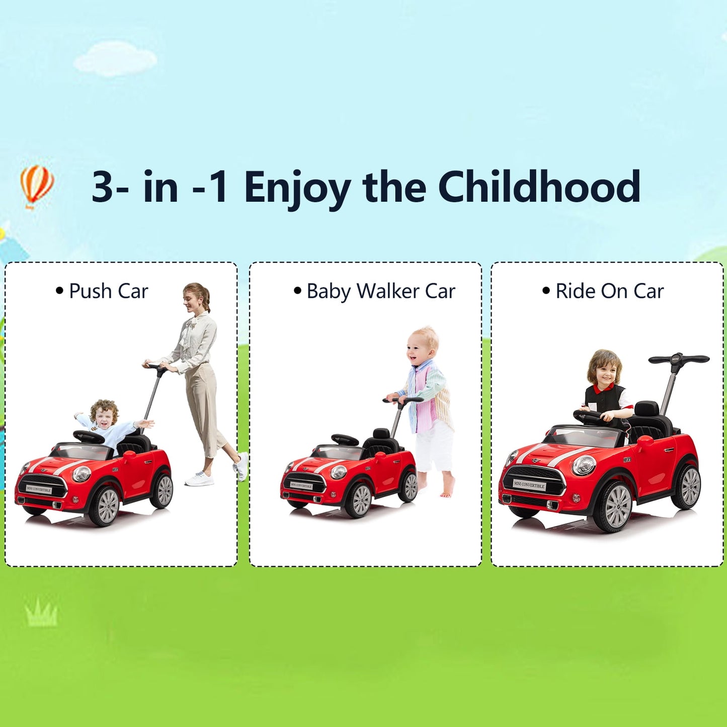 Kids Push Car,Ride On Car,BMW Mini Licensed Toddler Push Car Toy with Adjustable Push Rod, Horn Music, Seat Belt,Silent Wheels - Ideal Stroller Substitute for Kids 1-6 Years Visit the Voupou Store