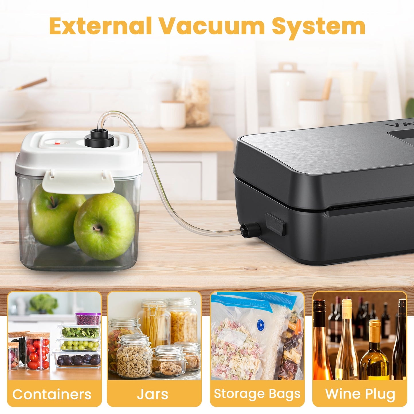 VAVSEA 85Kpa Vacuum Sealer Machine with Built-in Cutter, 8-in-1 Food Vacuum Sealer with Bag Roll Storage Space and 10 Bags & 1 Bag Roll for Sous Vide and Food Storage