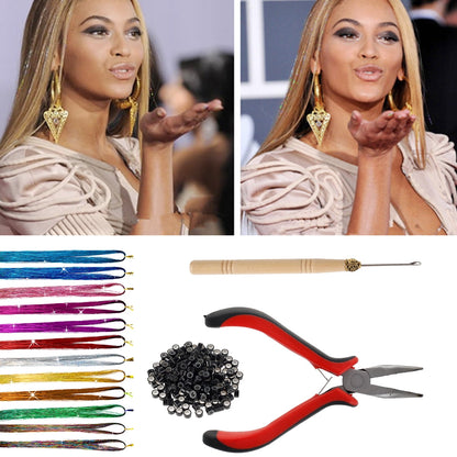 Hair Tinsel,37inch 12 Colors Tinsel Hair Extensions Shiny Hair Tinsel Kit with Plier Pulling Needle,Silicone Buckles Glitter Hair Extensions for Cosplay Party?200Pcs?