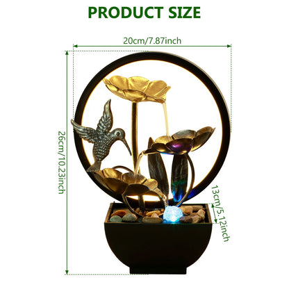 Pcapzz Tabletop Water Fountain USB Powered Tabletop Fountain with Natural Rocks and LED Ring Lights Desktop Waterfall Fountain Tabletop Humidifier for Indoor